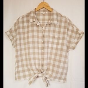 Beach Lunch Lounge White and Tan Plaid Short Sleeve Shirt Size Large